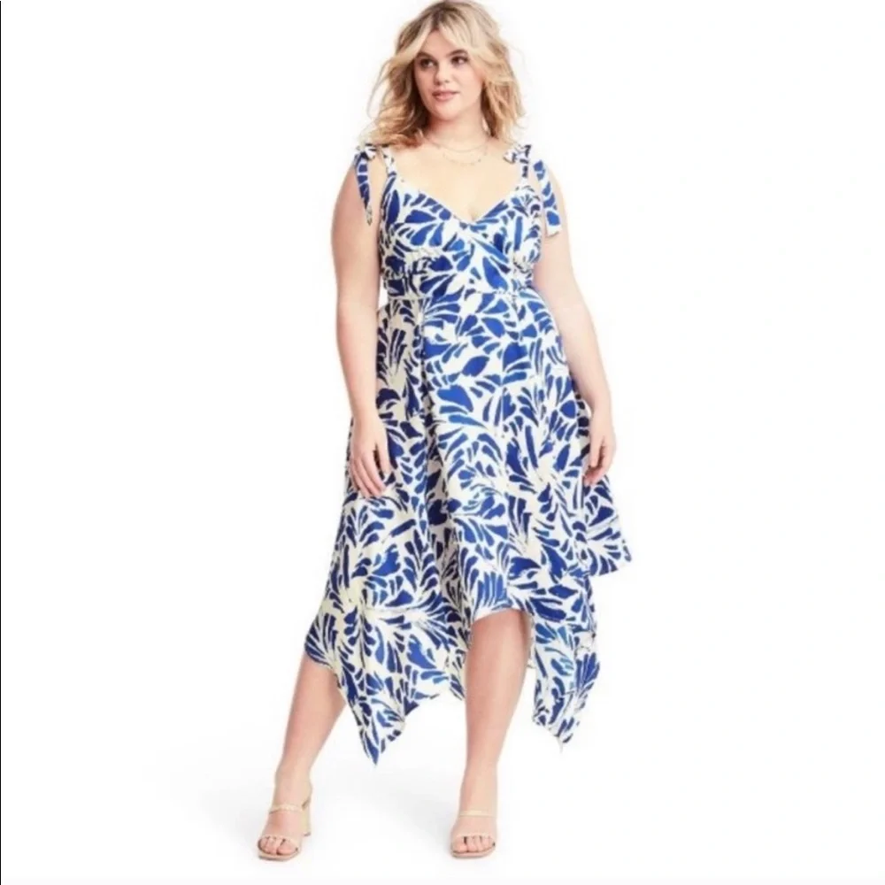 Botanical Tie Strap Dress ALEXIS size 3X blue - Picture 2 of 16